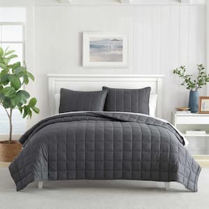 NA Solid Brushed 3 Piece Whale Grey Brushed Micro Jersey Full/Queen Quilt Set