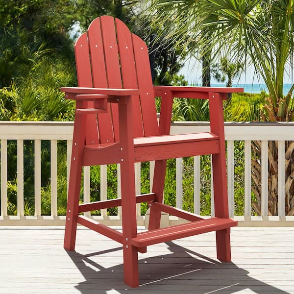 OrangeOne Red Plastic Bar Height Adirondack Chairs Outdoor Bar Stool Set of 1