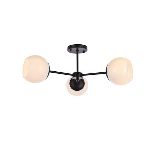 Unbranded Timless Home 26 in. 3-Light Midcentury Modern Black and White Flush Mount with No Bulbs Included