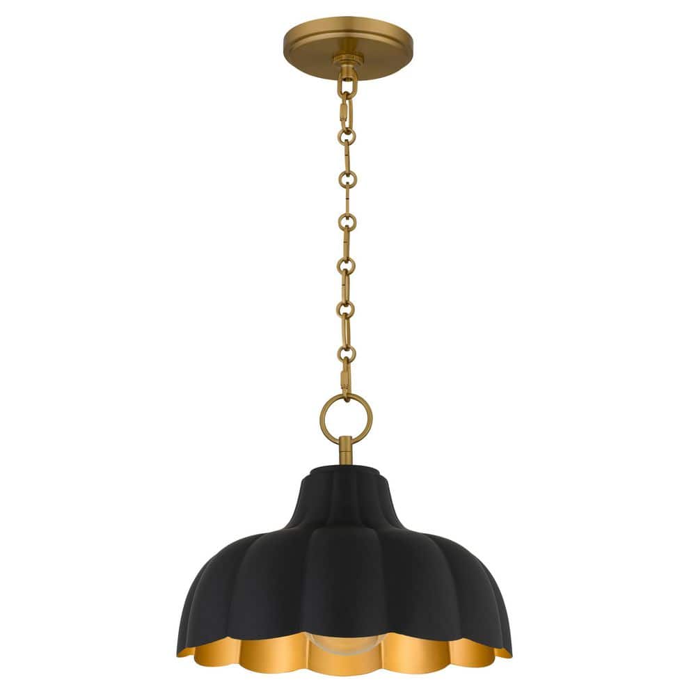 Leanne 100-Watt 1 Light Matte Black Pendant Light with Black Outside, Gold Inside Shade price history on PriceWatchPro