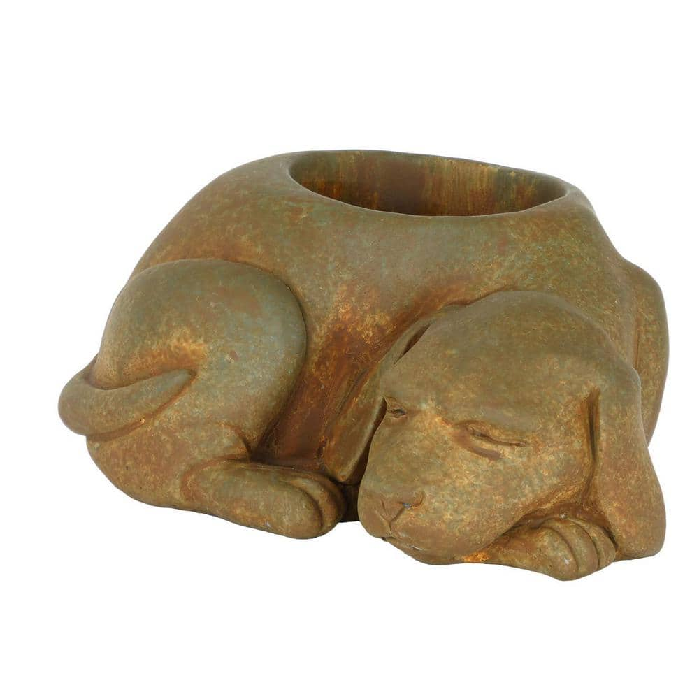 CHG CLASSIC HOME & GARDEN Small Rust Cement Sleeping Dog Planter ...