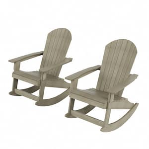 Vineyard Weathered Gray HIPS Plastic Outdoor Patio Adirondack Rocking Chair (Set of 2)