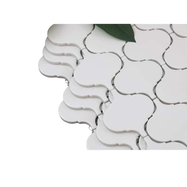 Monet White 9.84 in. x 11.61 in. Lantern Glossy Arabesque Mosaic Porcelain Wall and Pool Tile Sample (1.58 sq. ft./Case)