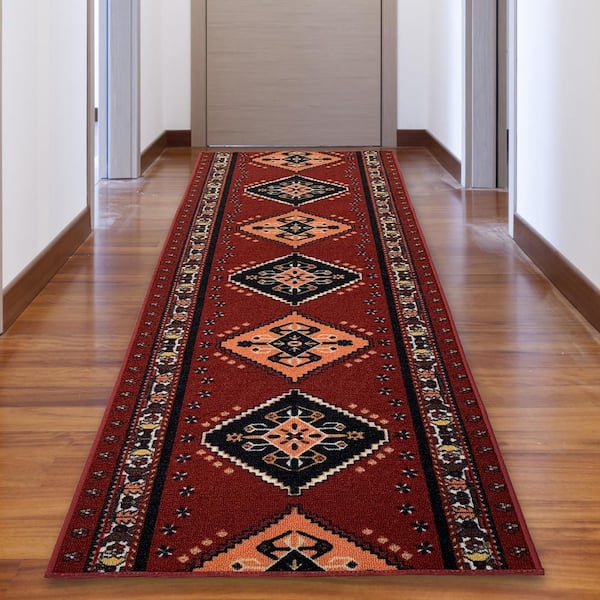 Dark Red Carpet Runner Rug Hallway Stairs Burgundy Trellis Design Any length 