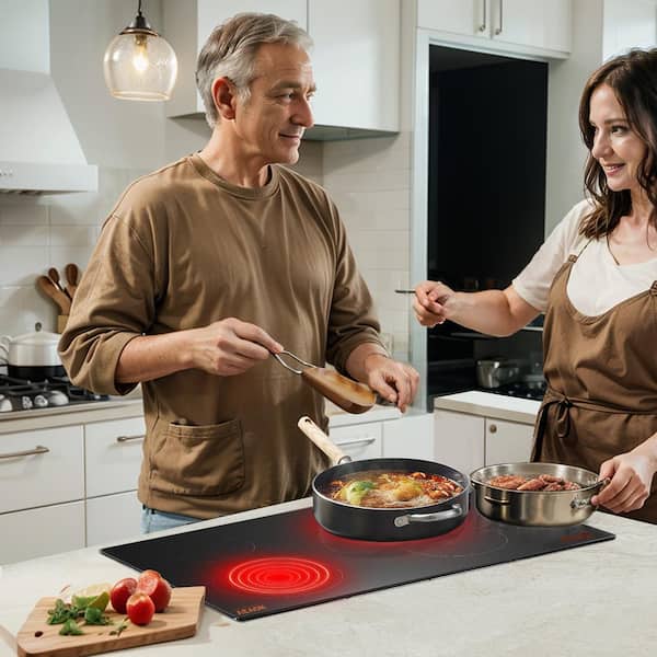 Electric Cooktop 30 in. 4 Burners Built-in Electric Stove Top 7200W Ceramic Top Radiant Cooktop with Glass Panel,Black