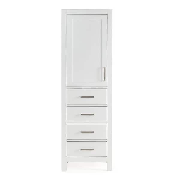 Cambridge 20 in. W x 16 in. D x 65 in. H White Freestanding Bathroom Linen Cabinet with Doors and Adjustable Shelves