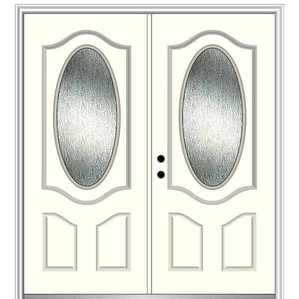 MMI Door 72 in. x 80 in. Right-Hand/Inswing Rain Glass Alabaster Fiberglass Prehung Front Door on 4-9/16 in. Frame