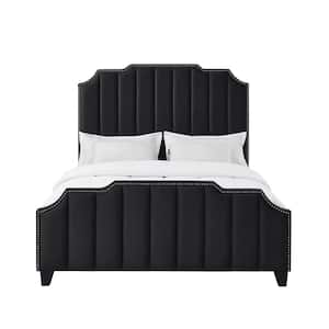 Aizen Black Bed Frame Material Wood Queen Size Platform Bed With Upholstered Velvet Features