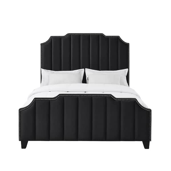 Inspired Home Aizen Black Bed Frame Material Wood Queen Size Platform Bed With Upholstered Velvet Features