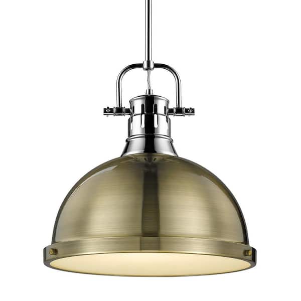 Golden Lighting Duncan 100-Watt 1-Light Chrome Shaded Pendant Light with Gold Shade and No Bulbs Included