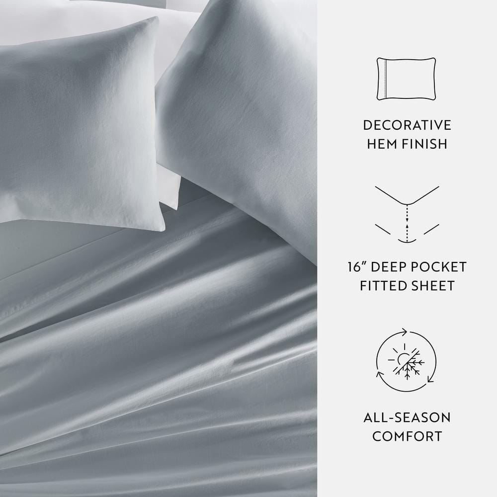 Twin Blue Solid Cotton Pillow Cover Set of Three