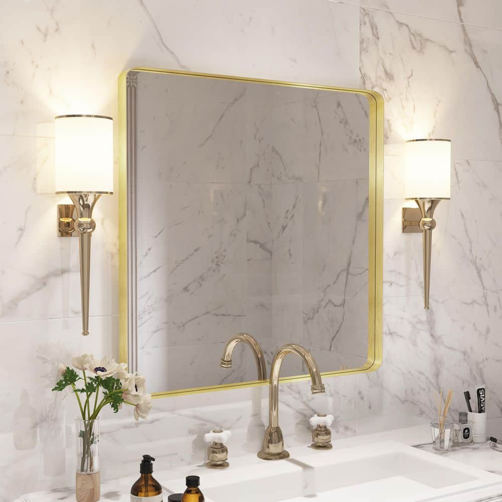 30 in. W x 30 in. H Premium Aluminum Framed Rectangular Bathroom Vanity Wall Mirror in Gold price history on PriceWatchPro