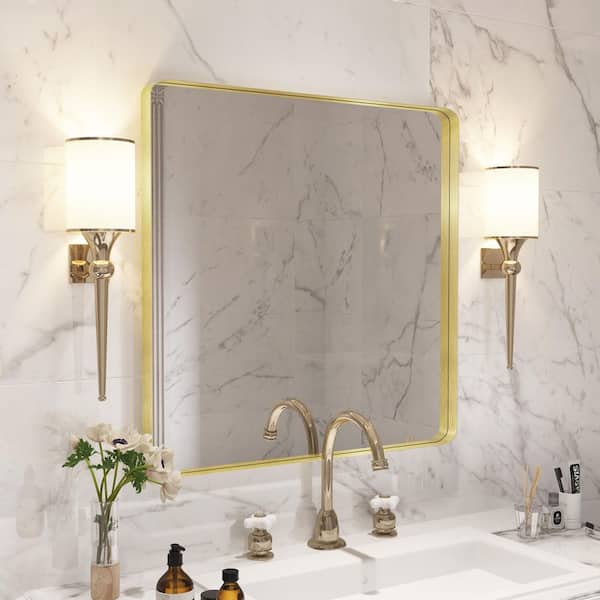 30 in. W x 30 in. H Premium Aluminum Framed Rectangular Bathroom Vanity Wall Mirror in Gold