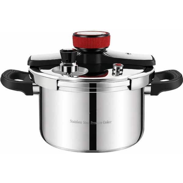 8 qt. Stainless Steel Pressure Cooker Silver Finish Food-Grade Material Fast Cooking Compatible with Gas Induction