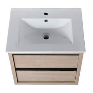 23.23 in. W x 17.91 in. D x 20.47 in. H Single Sink Wall Mounted Bath Vanity in Imitative Oak with White Ceramic Top