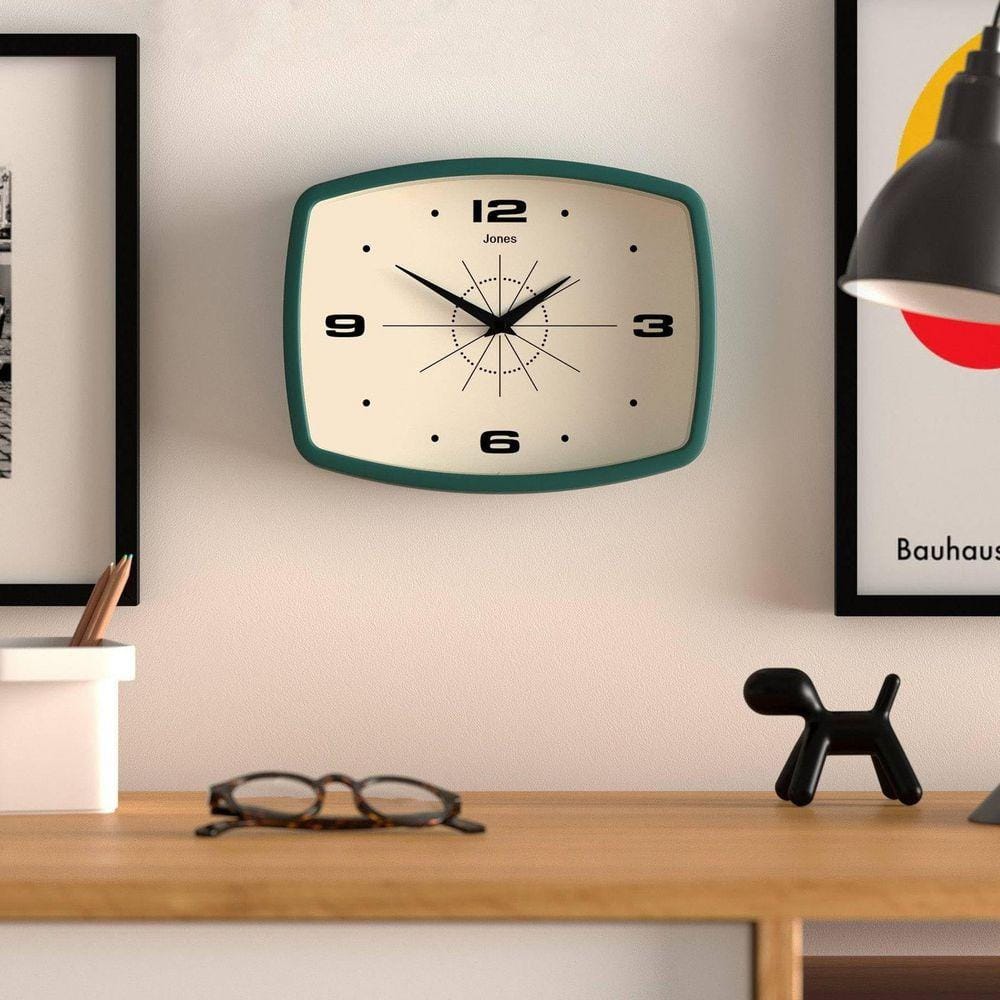 10 in. W Rectangular Retro Green Analog Plastic Wall Clock HP10926