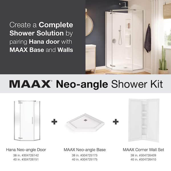 MAAX Hana 38 in. x 38 in. x 75 in. Frameless Neo-Angle Pivot