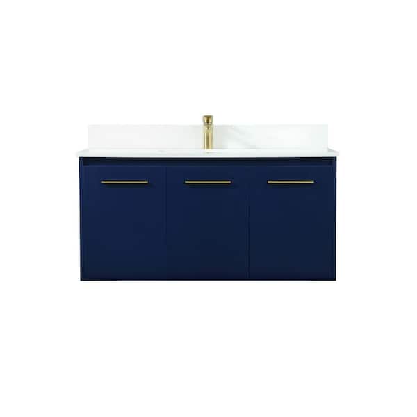 Unbranded Simply Living 40 in. W x 18 in. D x 19.7 in. H Bath Vanity in Blue with Ivory White Engineered Marble Top