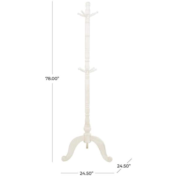 78 in. White Wood 8 Hanger Coat Rack with Scrolled Feet and Leaf Carvings