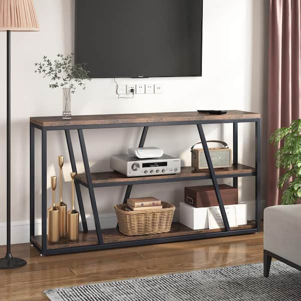 Catalin 40 in. Black Rectangle Wood Console Table, Modern Sofa Table with  Geometric Frame