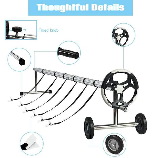 Above Ground Pool Solar Cover Reel Roller Set with Hand Crank & Wheels, 18FT(Buy 1 (Save