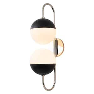 6.9 in. W 2-Light Polished Nickel Modern Globe Armed Sconce Wall Sconce with Glass Shade