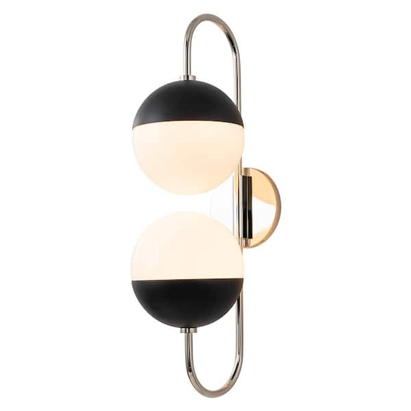 Y'INSP 6.9 in. W 2-Light Polished Nickel Modern Globe Armed Sconce Wall Sconce with Glass Shade