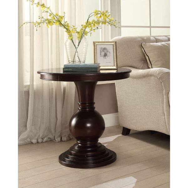 powell espresso round accent table