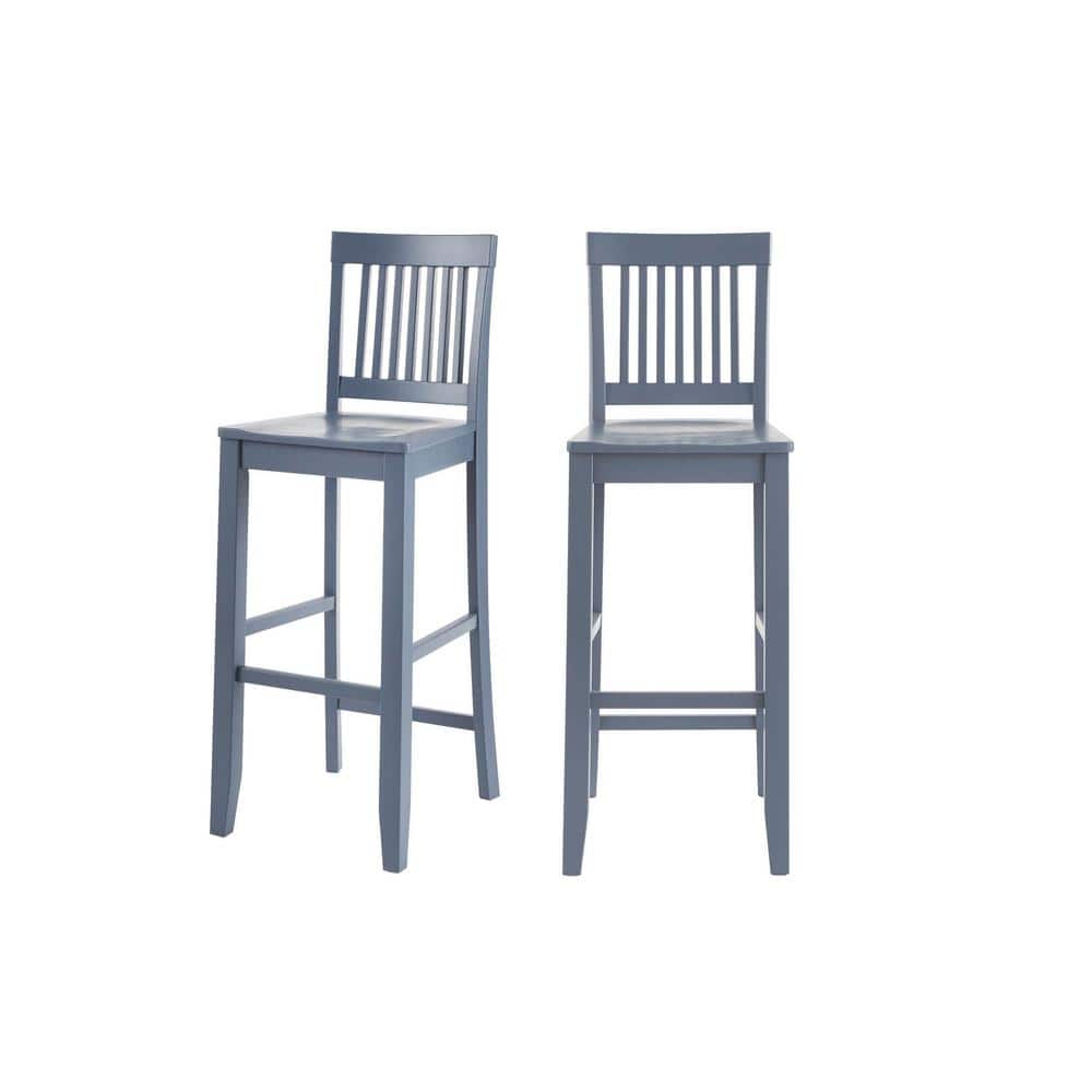 StyleWell Scottsbury Steel Blue Wood Bar Stool with Slat Back (Set of 2) (19.14 in. W x 44.52 in