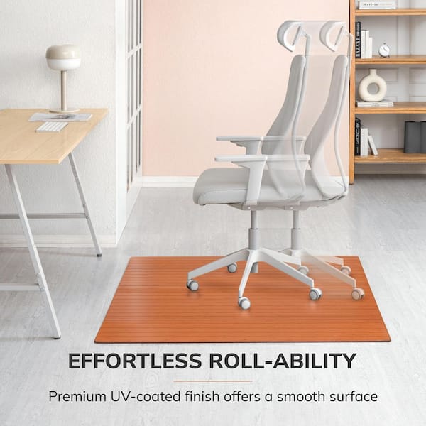 Walnut 48 in. x 52 in. Bamboo Roll-Up Chair Mat with No Lip