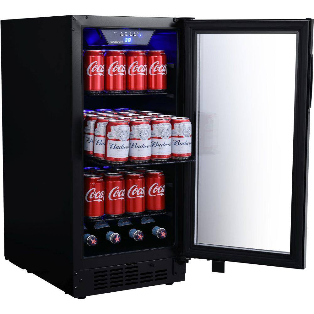 EdgeStar Black 15-Inch Wide Smart Beverage Refrigerator with Glass Door