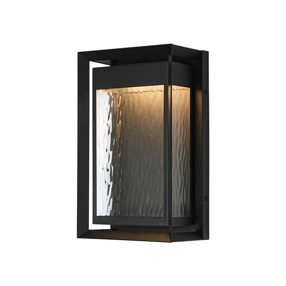 Harbor View 1-Light Matte Black Integrated LED Dimmable Outdoor Wall Lantern Scone with Water Ripple Glass Shade price history on PriceWatchPro