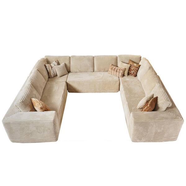 Allwex VE 135 in. Wide Arm 5-Piece Modern Plush Corduroy Deep Seat