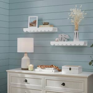 Scalloped White Wood Floating Wall Shelves (22" W x 2.5" H) (Set of 2)