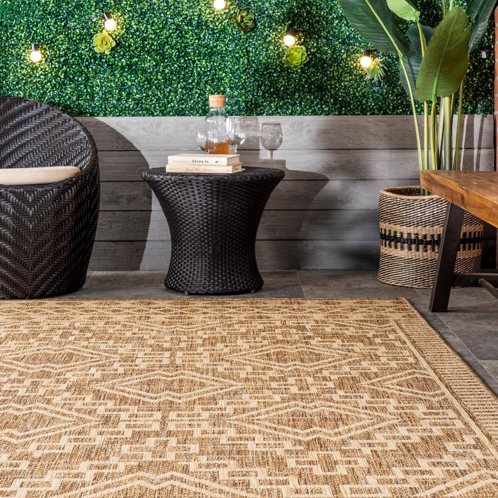 Beige Square Synthetic Easy-Care Indoor/Outdoor Area Rug, 8' x 10'
