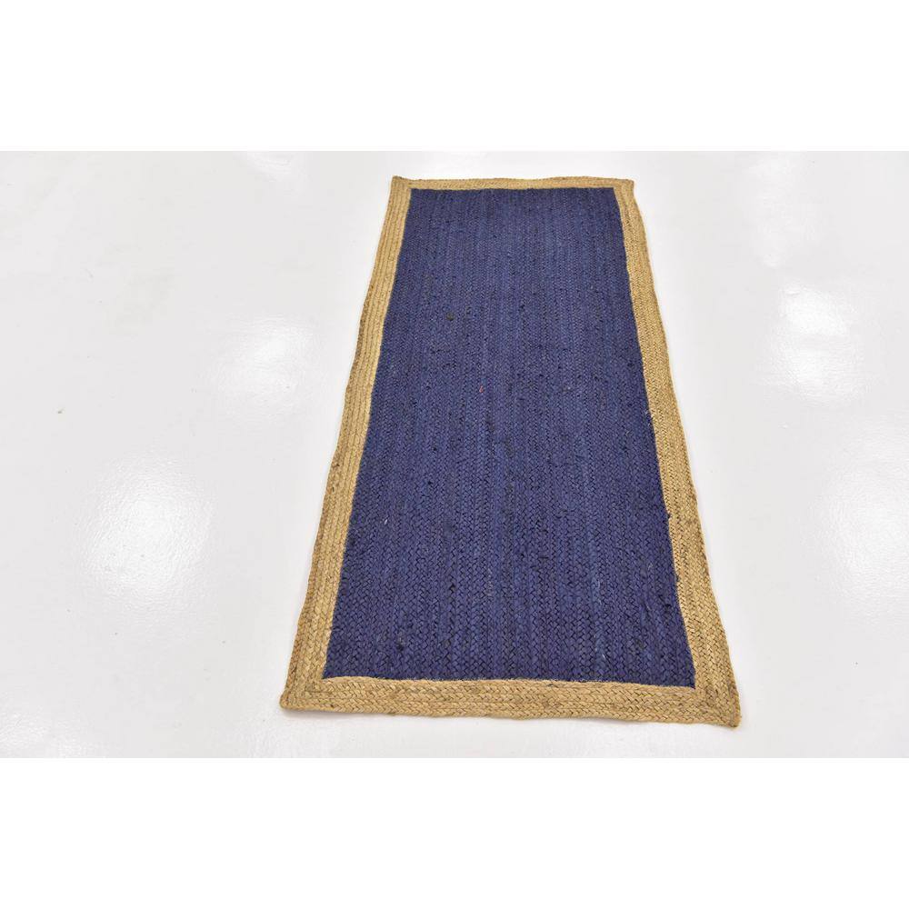 Navy Blue and Tan Braided Jute Runner Rug