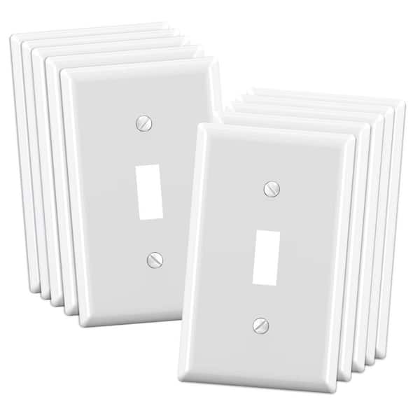 Standard Size 1-Gang 1-Toggle / 1-Duplex Plastic Wall Plate Smooth Finish Polycarbonate UL Listed White (10-Pack)