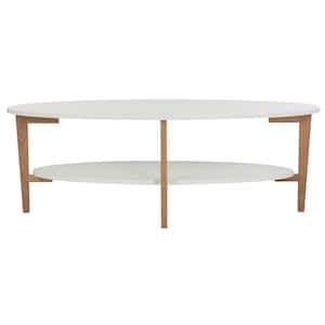 Woodruff 52 in. White/Brown Wood Coffee Table with Shelf