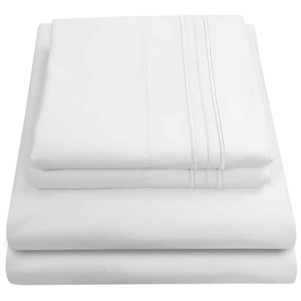 Sweet Home Collection 1800 Series 4-Piece White Solid Color Microfiber RV Short Queen Sheet Set