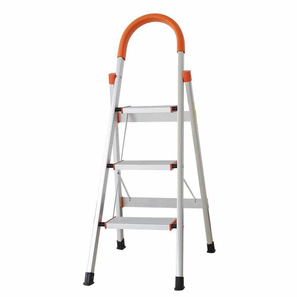 3.7 ft. Aluminum Ladder Anti-Slip 3 Step Ladder with Rubber Hand Grip, 7.7 