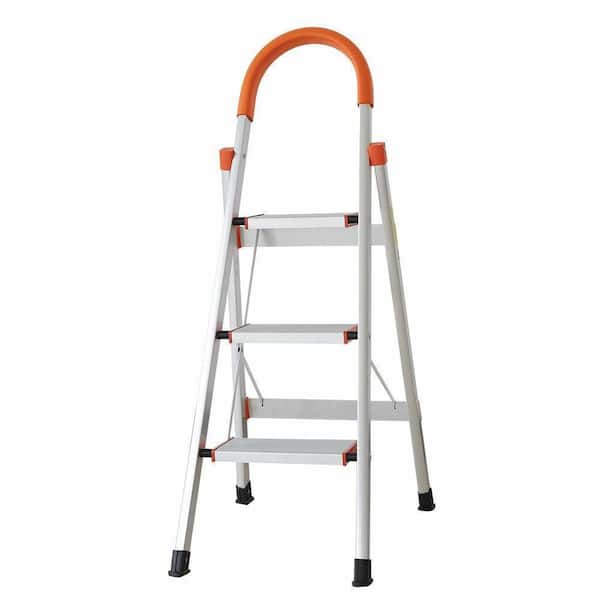 Unbranded 3.7 ft. Aluminum Ladder Anti-Slip 3 Step Ladder with Rubber Hand Grip, 7.7 ft. Reach, 330 lbs. Load Capacity