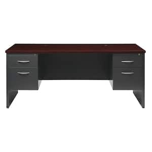 72 in. W x 36 in. D Charcoal/Mahogany 4-Drawer Executive Office Modular Double Pedestal File Office Desk