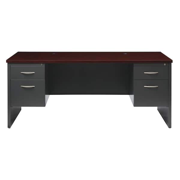 Hirsh 72 in. W x 36 in. D Charcoal/Mahogany 4-Drawer Executive Office Modular Double Pedestal File Office Desk, Arch Pull