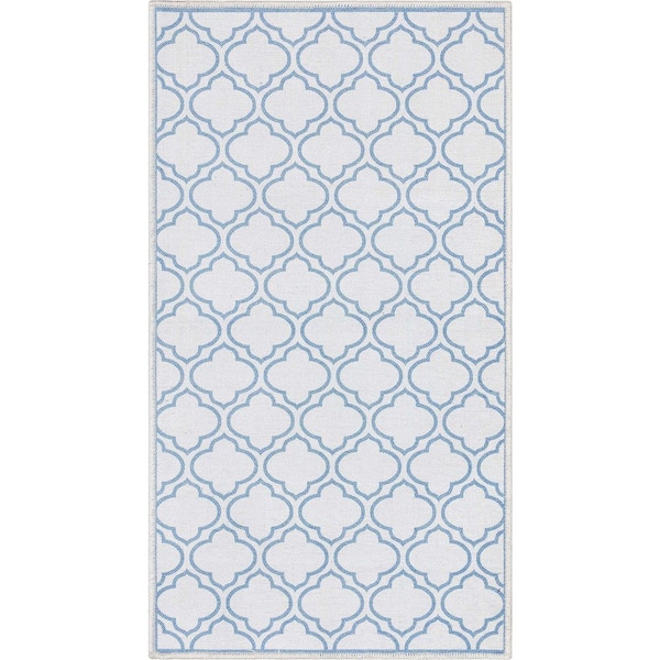 Well Woven Apollo Lattice Moroccan Trellis Ivory Dark Blue 2 ft. 3 in. x 3 ft. 11 in. Machine Washable Area Rug