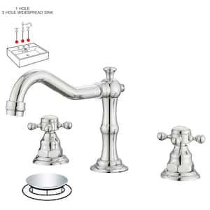 8 in. Widespread 2-Handle 3-Hole Bathroom Faucet with Drain Kit and cUPC Water Supply Lines in Polished Chrome