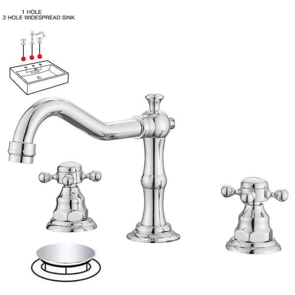 BWE 8 in. Widespread 2-Handle 3-Hole Bathroom Faucet with Drain Kit and cUPC Water Supply Lines in Polished Chrome