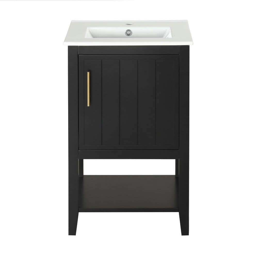 20 in. W Black Bath Vanity with White Ceramic Top, Soft Closing Door and Open Shelf price history on PriceWatchPro