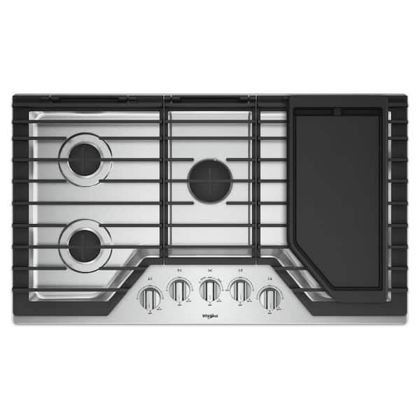 Whirlpool 36 in. Gas Cooktop in Stainless Steel with 5 Burners and Griddle