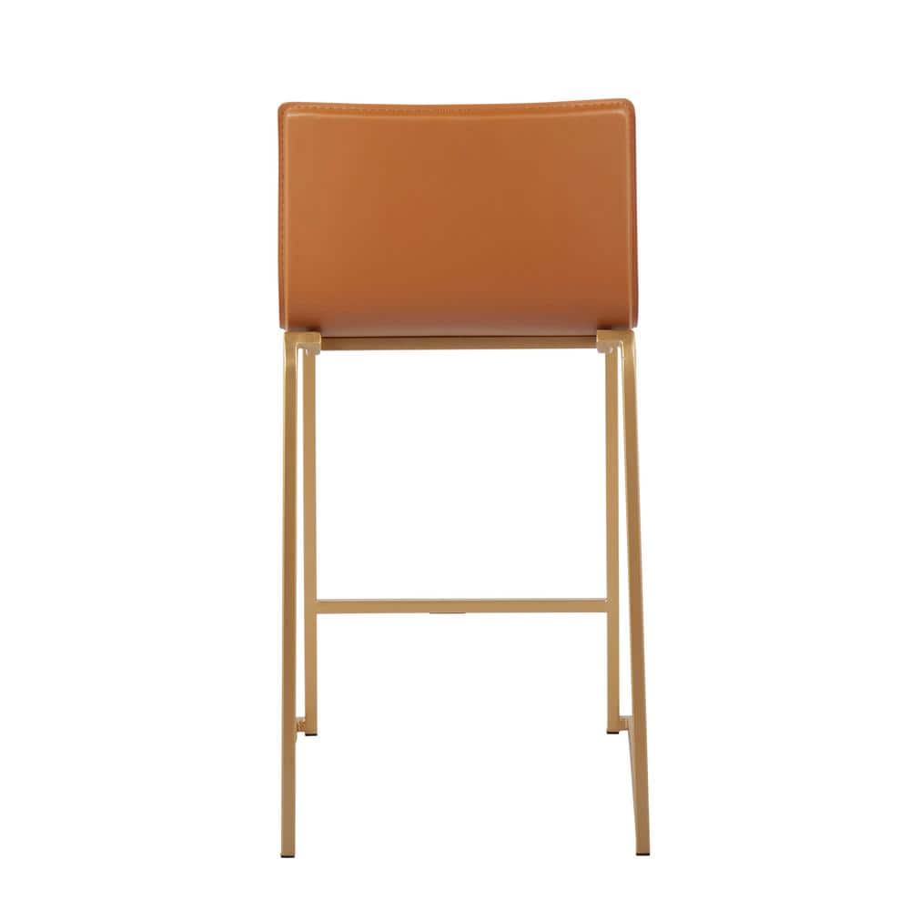 Set of 2 Gold Metal and Camel Faux Leather Counter Stools