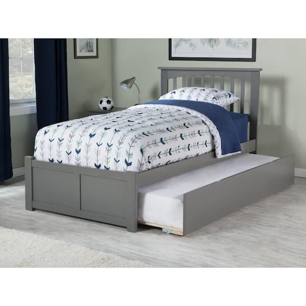 AFI Mission Twin Extra Long Bed with Footboard and Twin Extra Long Trundle in Grey